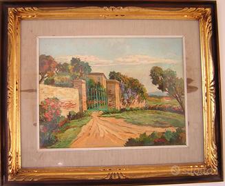 Livorno olio su tavola 30x40 cancello villa Romiti