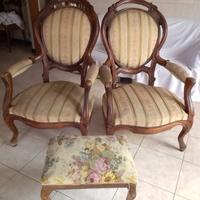 poltrone anni '50 in legno e tessuto + sgabello 