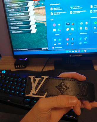 Cintura Louis Vuitton nera in pelle con fibbia LV 