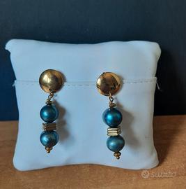 Orecchini geometrici blu e oro