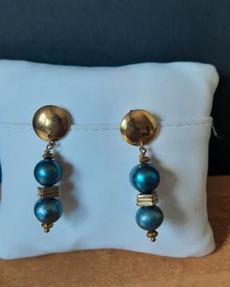 Orecchini geometrici blu e oro