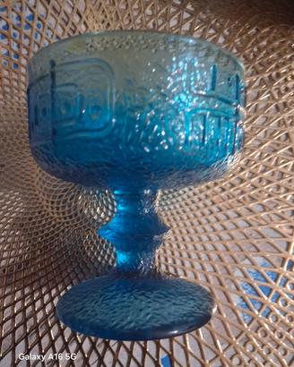 Set 6 Coppe Vintage in Vetro Blu Pressato – Anni '