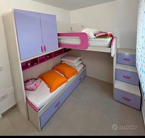 Letto a soppalco angolare 3 letti
