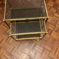 TAVOLINO VETRO FUME E OTTONE INCASTRO