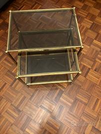 TAVOLINO VETRO FUME E OTTONE INCASTRO