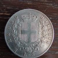 Moneta in argento 5 Lire Vittorio Emanuele 