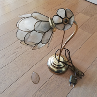 Lampada abat-jour ottone e vetrini foglie Vintage