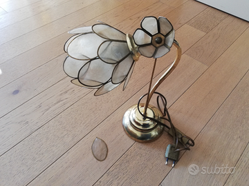 Lampada abat-jour ottone e vetrini foglie Vintage