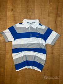 polo lacoste a riche bianche e blu in cotone