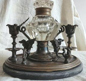 Calamaio antico in metallo e cristallo