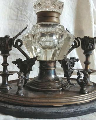 Calamaio antico in metallo e cristallo