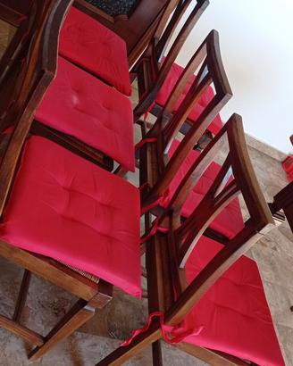 6 sedie classiche in legno intrecciate e cuscini