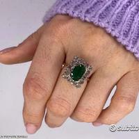 ANELLO ANTICO ORO 18kt. DIAMANTI ROSE E SMERALDO