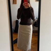 Gonna vintage Benetton in lana beige con frange