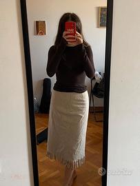 Gonna vintage Benetton in lana beige con frange