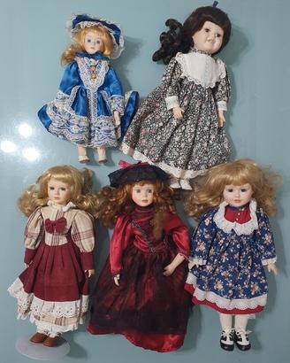 5 Bambole di Porcellana Vintage - Stile Vittoriano