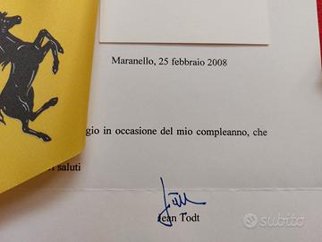 Ferrari Jean Todt Lettera Ringraziamento Firmata