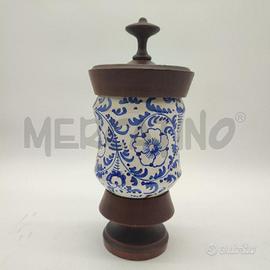 BARATTOLO CERAMICA COP LEGNO BIANCO DECORI BLU