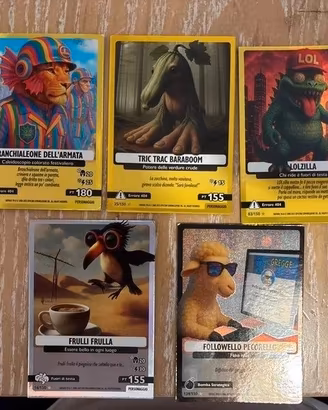 Lotto Carte Skifidol Brainrot - 5 Rare Holo + 11