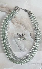 Set Vintage-Collana con orecchini vetro satinato