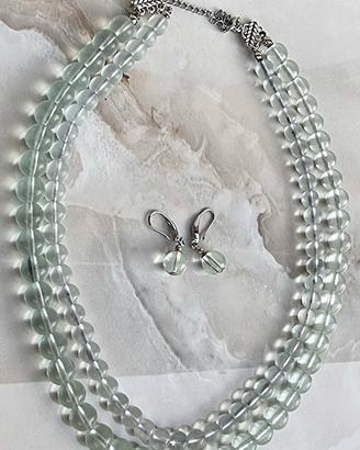 Set Vintage-Collana con orecchini vetro satinato