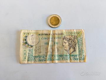 500 lire di carta e bimetallica