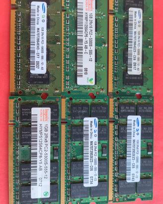 lotto 6 memorie RAM DDR2 PC2 sodimm 1gb ognuna 
