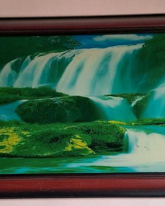 quadro verde, con cascate, pittura su vetro