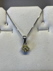 💎Ciondolo oro Bianco 18k Punto Luce a Fiore
