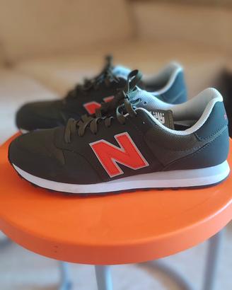 new balance 500 uomo verde militare con N arancio