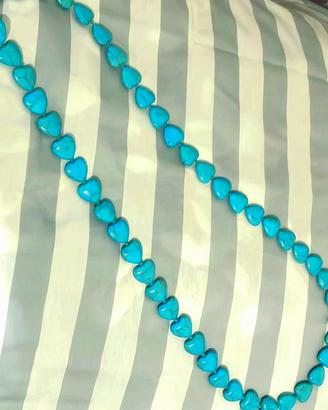 Collana estiva 90cm pasta di turchese. Cuori cm2x2