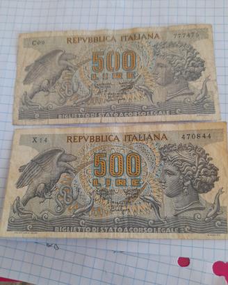 lotto 2 banconote da 500 lire ARETUSA 