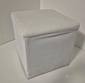 Pouf / Sgabello Portaoggetti in Tessuto Bianco