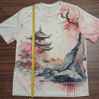 T-shirt nuova con stampa pagoda e ciliegi 