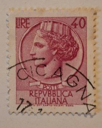ITALIA-1 FRANCOBOLLO-SIRACUSANA-40 LIRE-1968-TIMBR