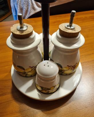 Servizio olio–aceto + sale/pepe in ceramica