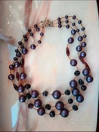 collana vintage a 3 fili con perle e ametiste