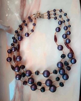 collana vintage a 3 fili con perle e ametiste