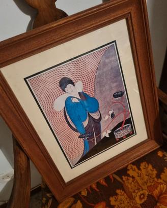 Quadro giapponesina con fiore nero e maiolica