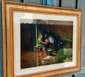 Quadro con Stalla dipinto a mano su tela firmato.