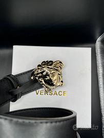 Cintura Versace Nera con Fibbia Medusa, Originale,
