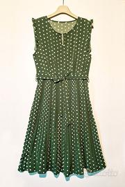 Abito longuette vintage - verde a pois bianchi.
