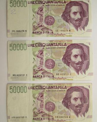 BANCONOTE 50.000 LIRE - 3 PEZZI