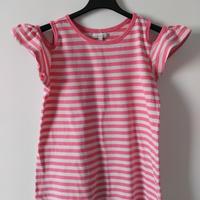 T-Shirt Panna E Rosa A Righe Con Volants Bambina