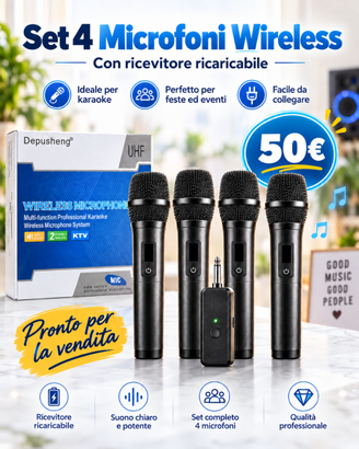 Set 4 Microfoni Wireless