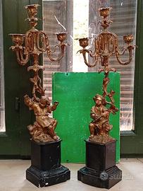 RARA COPPIA DI CANDELABRI METALLO DORATO FINE '800