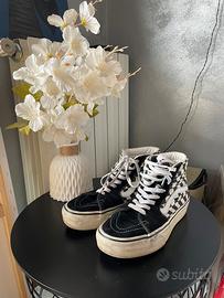 Vans platform alte scacchi nere tg 38