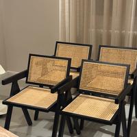 4 Sedie da pranzo in legno nero e rattan