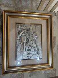 Quadro bassorilievo argento e oro