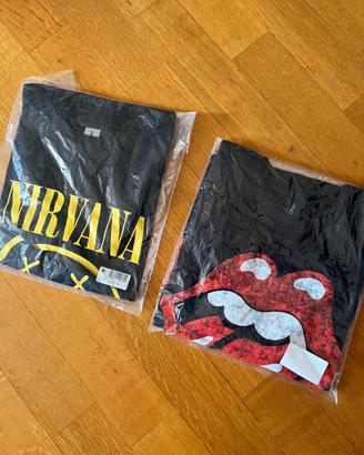 🎸 Lotto 2 T-Shirt Rock Nuove (Nirvana & Rolling S